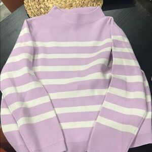 Ann Taylor Lavender and White Striped Turtleneck Sweater